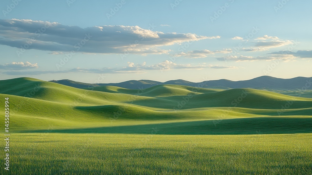 Obraz premium Rolling green hills under a clear sky