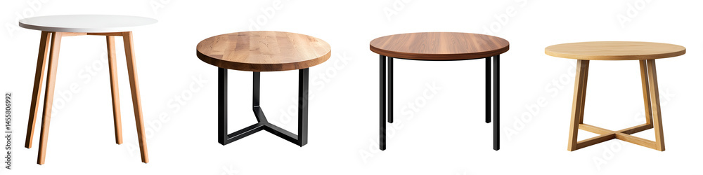 A collection of modern, round wooden tables in various designs. long_title:This image showcases a diverse selection of contemporary, minimalist wooden A collection of modern, round wooden tables in various designs. long_title:This image showcases a diverse selection of contemporary, minimalist wooden