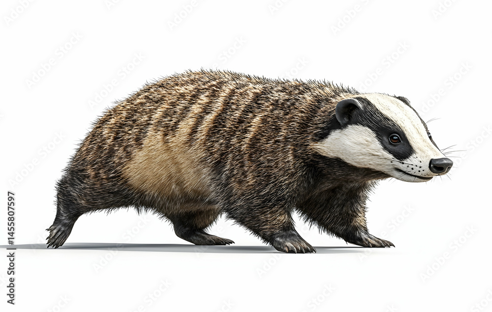 Fototapeta premium Badger Walking Side View Isolated on White Background
