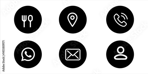 Icon set contact us black and white buttons