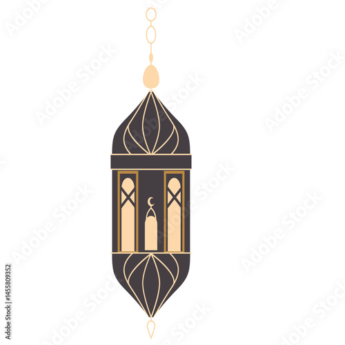 suspended golden lanterns with intricate patterns, varying in size, reflecting traditional Islamic art and decorative elegance.