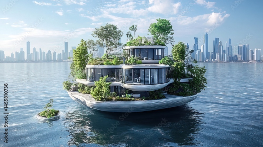 Fototapeta premium Futuristic Floating House on the Water