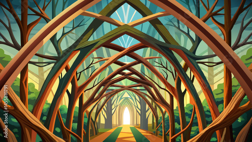 Branches intertwine above, creating a cathedral of wood