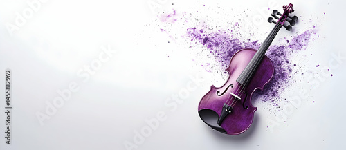 Violin with Purple Powder Burst, Musical Instrument on White
