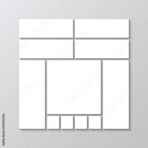 Photo collage template. Moodboard picture frame. Mood board square banner. Scrapbook grid. Album brandboard. Images mosaic mockup. Portfolio gallery layout. Vector illustration