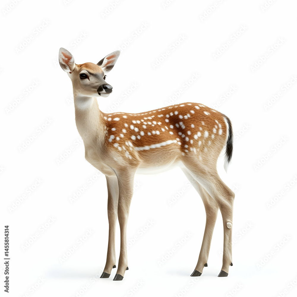 Standing Deer Fawn with Spots on White Background Standing Deer Fawn with Spots on White Background