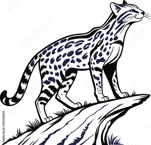 Vector silhouette of a wild ocelot on a plain white background