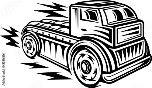 SVG illustration featuring electric vehicles powered by clean electric energy. Vintage Style Illustration of a Speeding Delivery Truck with Motion Lines