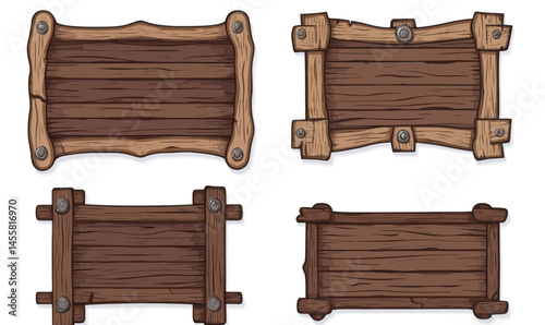 Rustic Medieval Wooden Frames Vector Set for Game UI and Design Elements