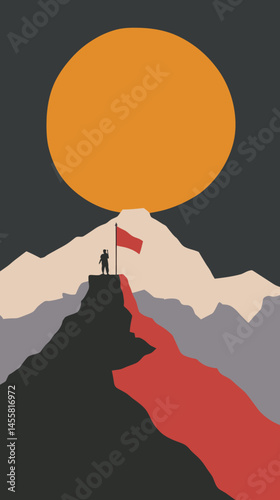 Minimalist Vector Illustration Celebrating Kargil Vijay Diwas with Mountain and Sun Iconography