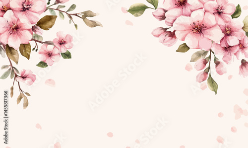 Minimalist Watercolor Cherry Blossom Thank You Card Template in Flat SVG Style