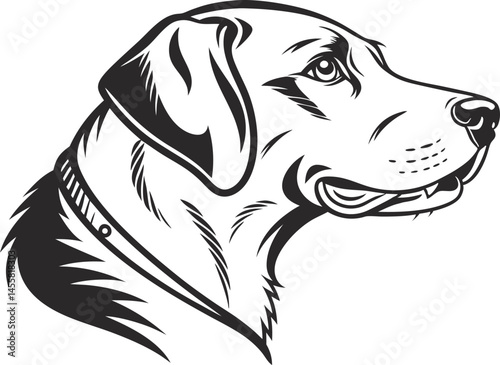 Dog Head Profile Line Art Illustration with Collar