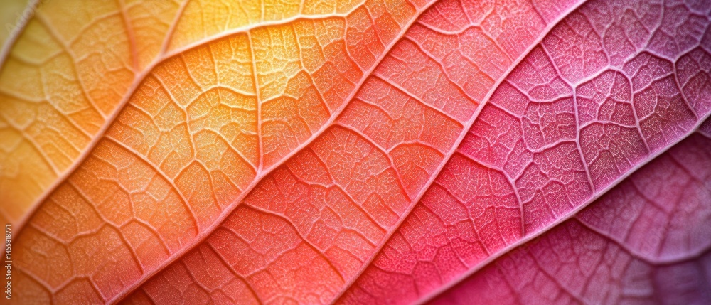 Fototapeta premium Leaf displays intricate veins and a vibrant gradient, revealing natural texture in macro detail.