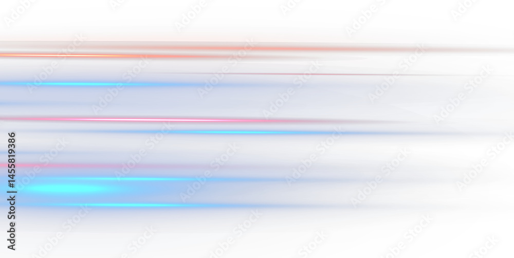 Fototapeta premium Abstract Blue Motion Lines– Speed Light Effect for Banner, Futuristic Energy Stripes, Dynamic Flow Lines, Glowing Vector Trail, Modern Fast Technology Concept.PNG