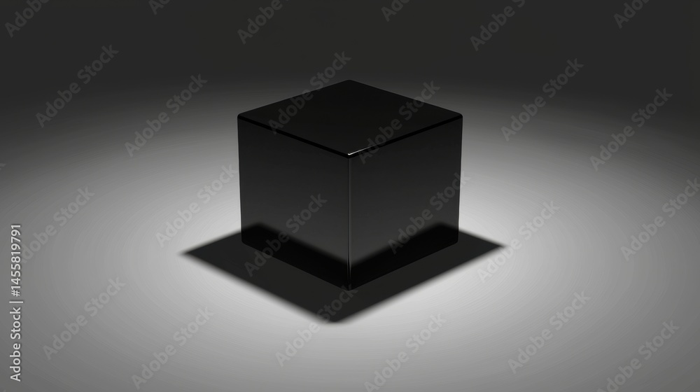A 3D rendering of a black cube with a glossy finish. A 3D rendering of a black cube with a glossy finish.