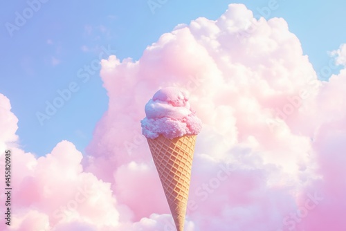 digitally created pastel summer background with cloud ice cream cone