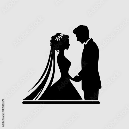 Silhouette of a bride and groom on their wedding day