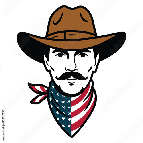 Cowboy Head with American Flag Bandana Illustration