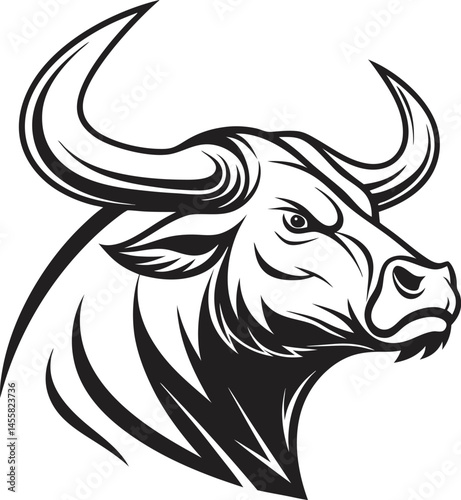 Angry Bull Head Mascot Vector Illustration Black and White