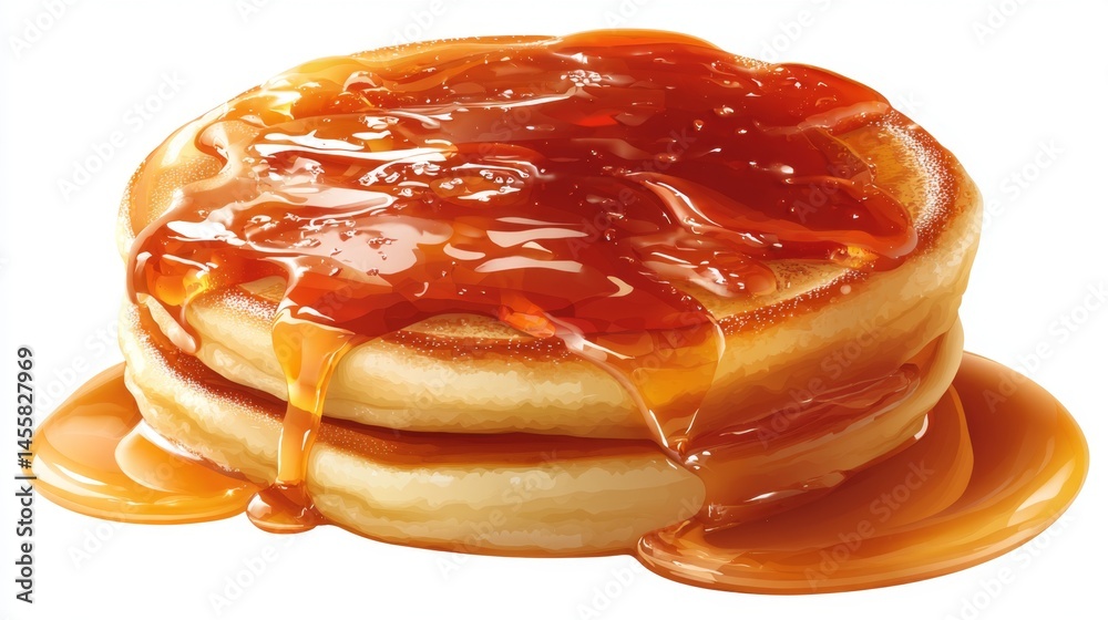 Delicious Stack of Pancakes with Sticky Syrup Drizzled on Top
