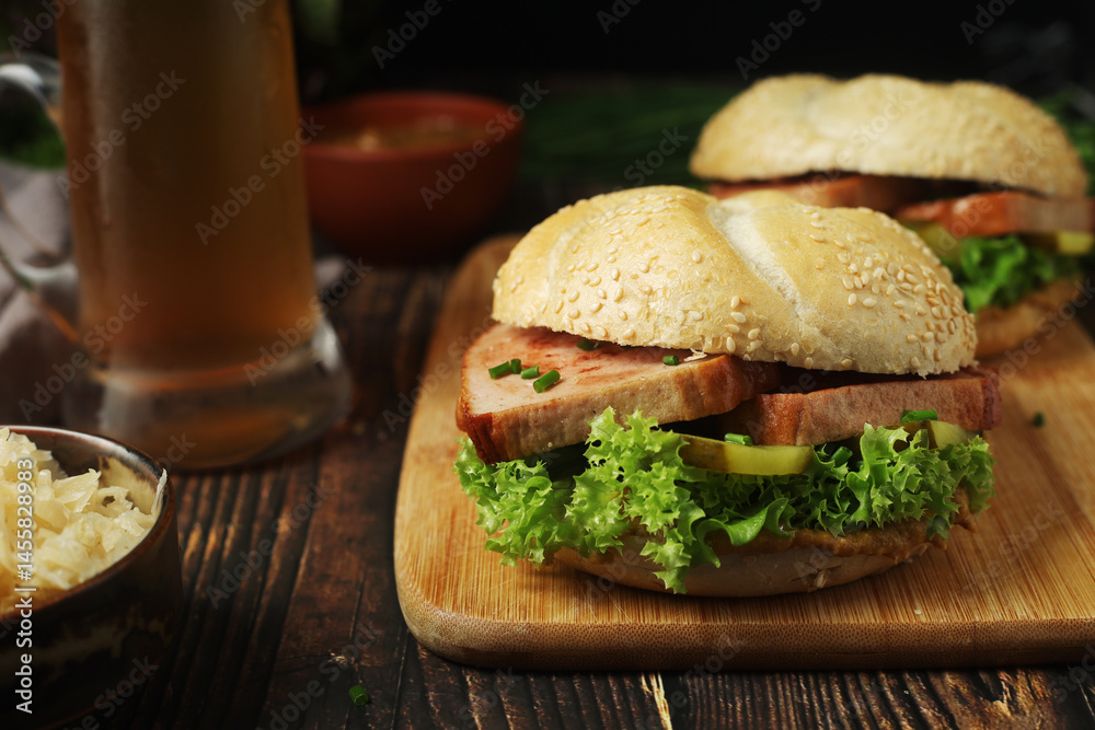 Leberkaessemmel sandwich - traditional fast food snack in Germany