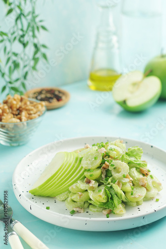 A plate with Waldorf salad, traditional American	