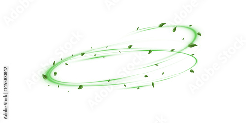 Konstfotografi Neon Green Swirl with Mint Leaves and Sparkling Glitter – PNG Transparent Backgr