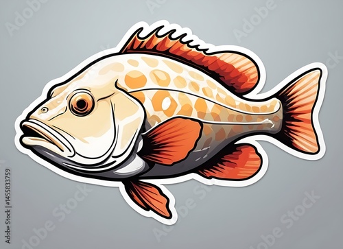 A fish sticker depicting a grouper with a large mouth and head, highlighting its unique characteristics.