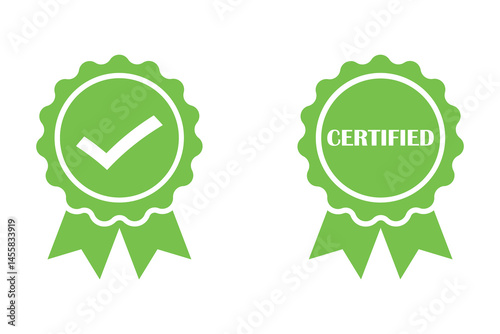 Green Certified rubber stamp set seal with Stars and Tick icon vector illustration