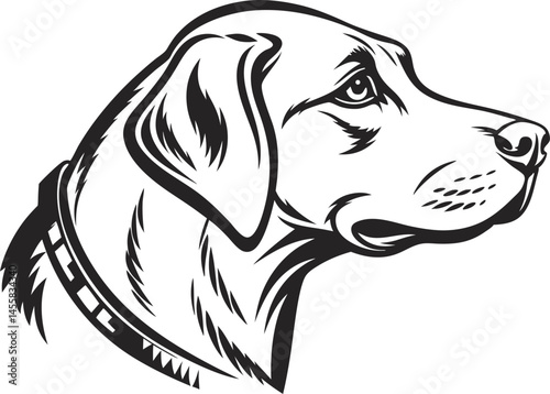 Black and White Dog Head Illustration in Vintage Engraving Style