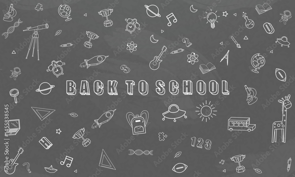 Concept of education School background chalkboard with different stuff. Welcome back to school design vector. Concept of education School background chalkboard with different stuff. Welcome back to school design vector.