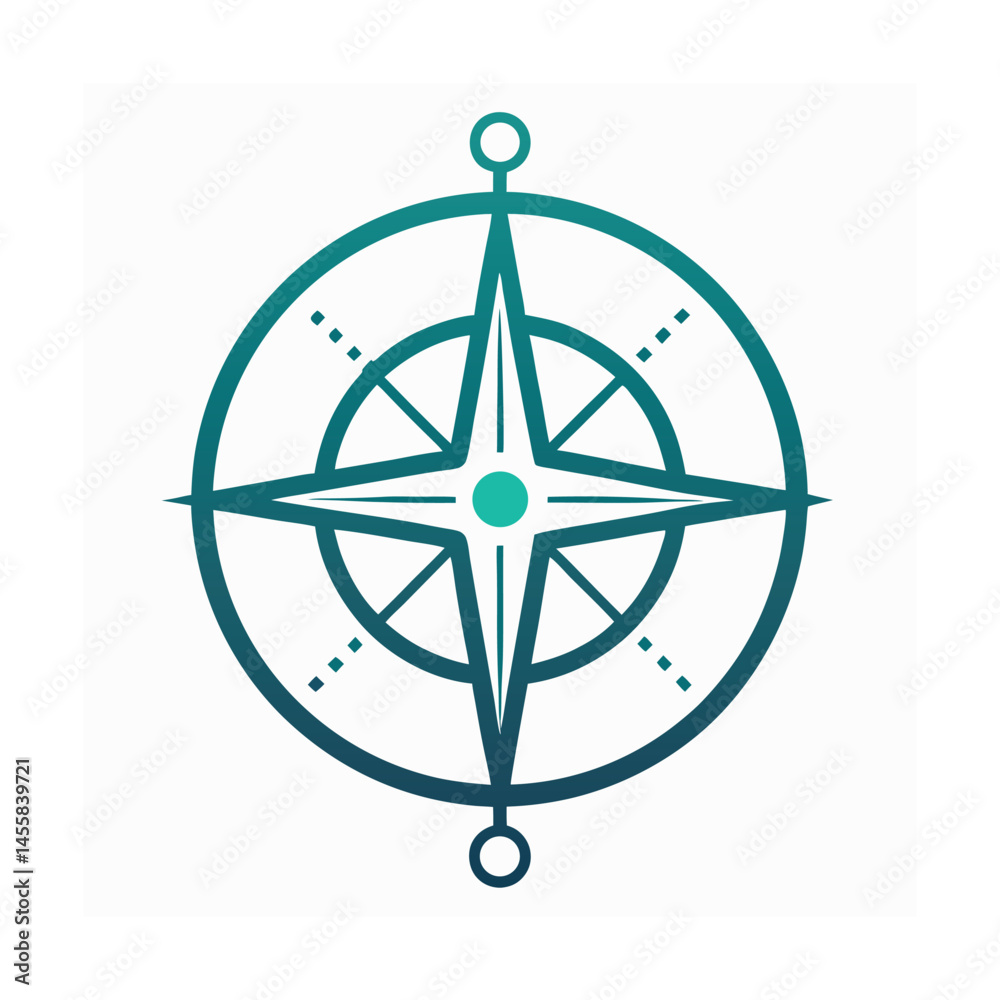Fototapeta premium Teal compass rose navigation symbol illustrating directional guidance and exploration