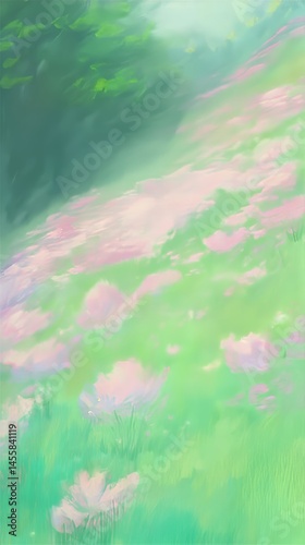 Watercolor painting of flower field landscape