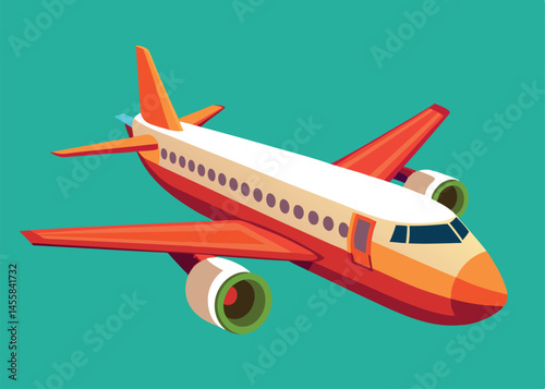 Orange and White Airplane in Flight Modern Illustration