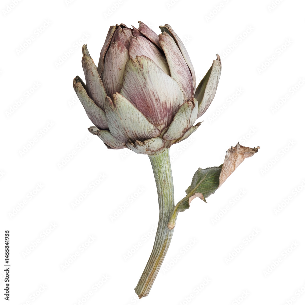Fototapeta premium Beautiful artichoke captured against a plain background showcasing its unique shape and texture