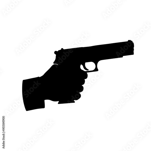 Hand Holding Pistol  silhouette vector flat illustration design.