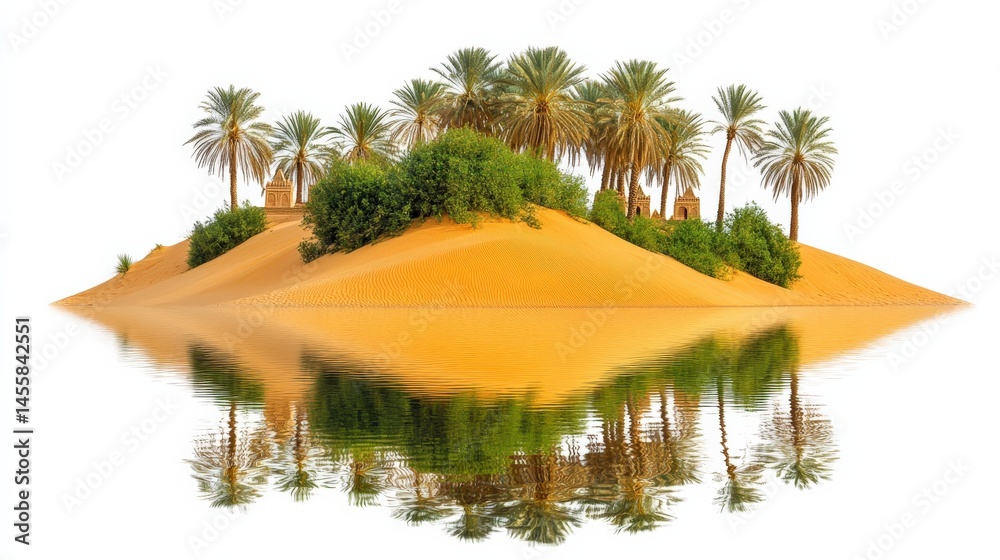 Obraz premium Tranquil Oasis with Tropical Palms and Reflections in Clear Water