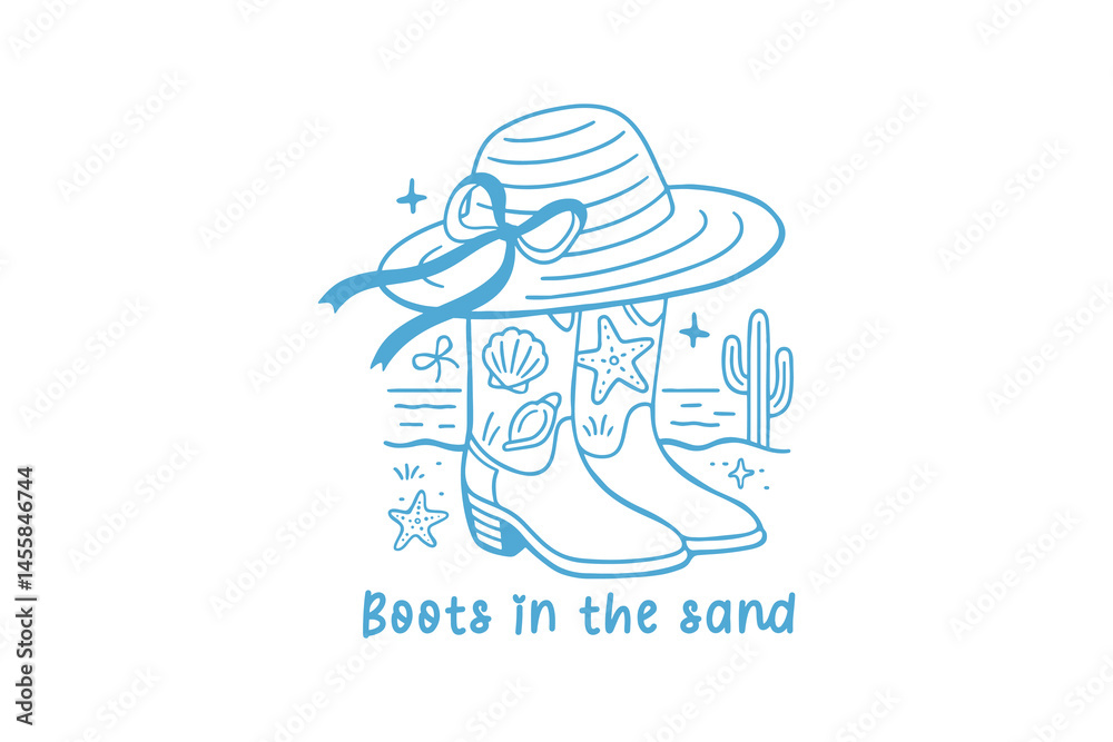 Fototapeta premium Boots in the Sand - Coastal Cowgirl Beach Scene