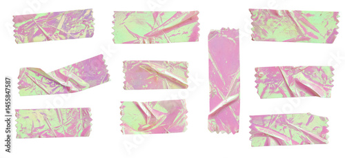 Pastel Pink Green Holographic Foil Tape Strips Set Illustration for Decorative Design Projects