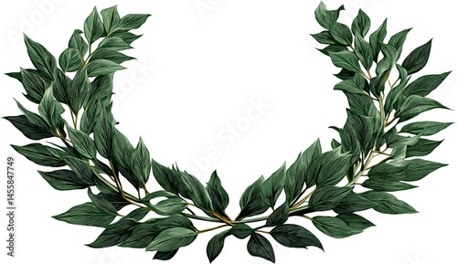 Natural green laurel wreath designed for decor or celebration isolated on transparent background. Vector illustration.
