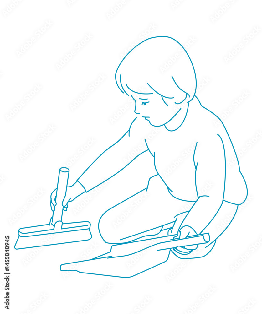 Fototapeta premium Young boy with dustpan
