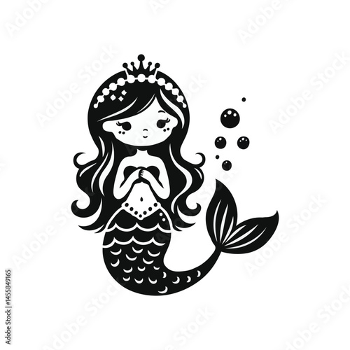 Cute mermaid silhouette vector