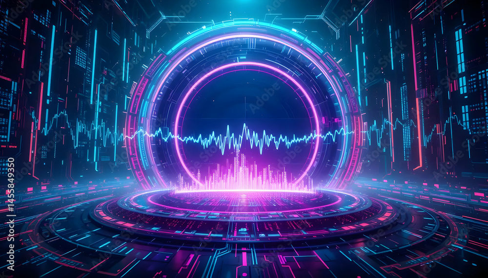Futuristic Neon Portal Abstract Digital Art, Cyberpunk Sci-Fi Background, Glowing Circle, Energy Waves, Technological Interface Futuristic Neon Portal Abstract Digital Art, Cyberpunk Sci-Fi Background, Glowing Circle, Energy Waves, Technological Interface
