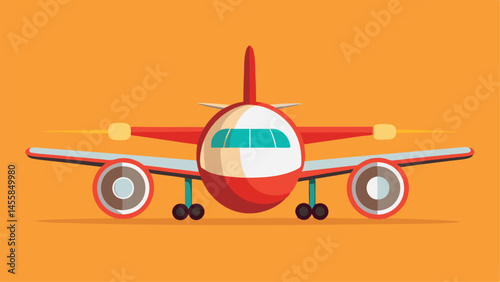 Red Airplane Front View Flat Design Illustration