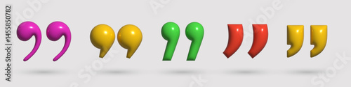 3d quotation mark set. Trendy color collection of realistic quote icon