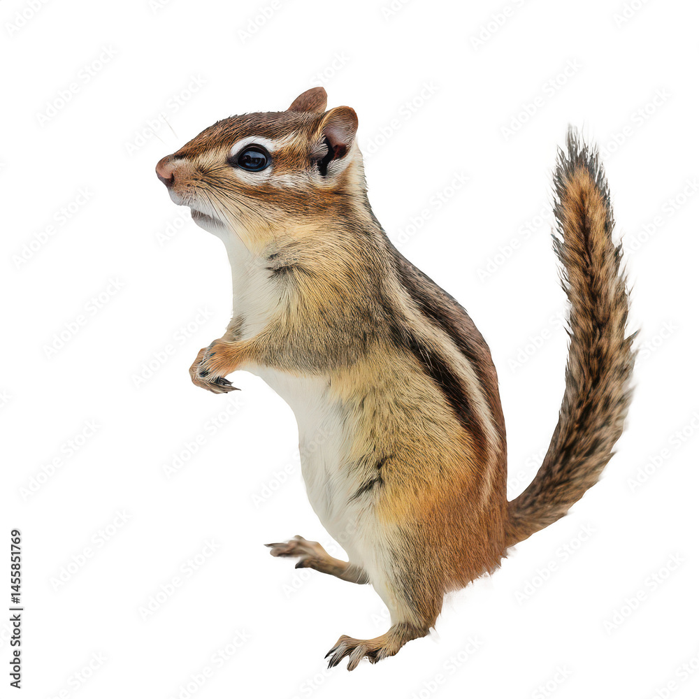 Fototapeta premium Chipmunk animal png small mammal png forest animal png rodent png striped animal png cute creature png white background image