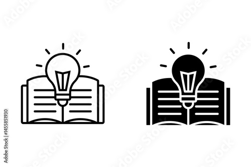 knowledge with bulb, open book icon, useful information line symbol isolated on white background,