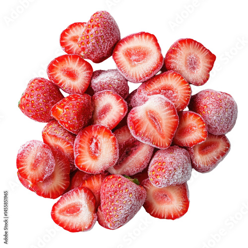 Frozen Sliced Strawberries Arranged In Neat  isolated on a transparent backgroun