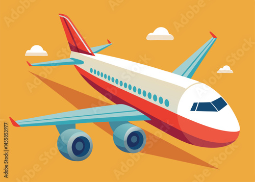Red and White Airplane Flying in a Clear Sky