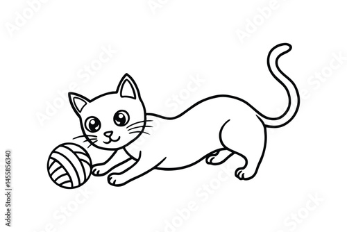Line art drawing of a kitten playing with a ball.eps